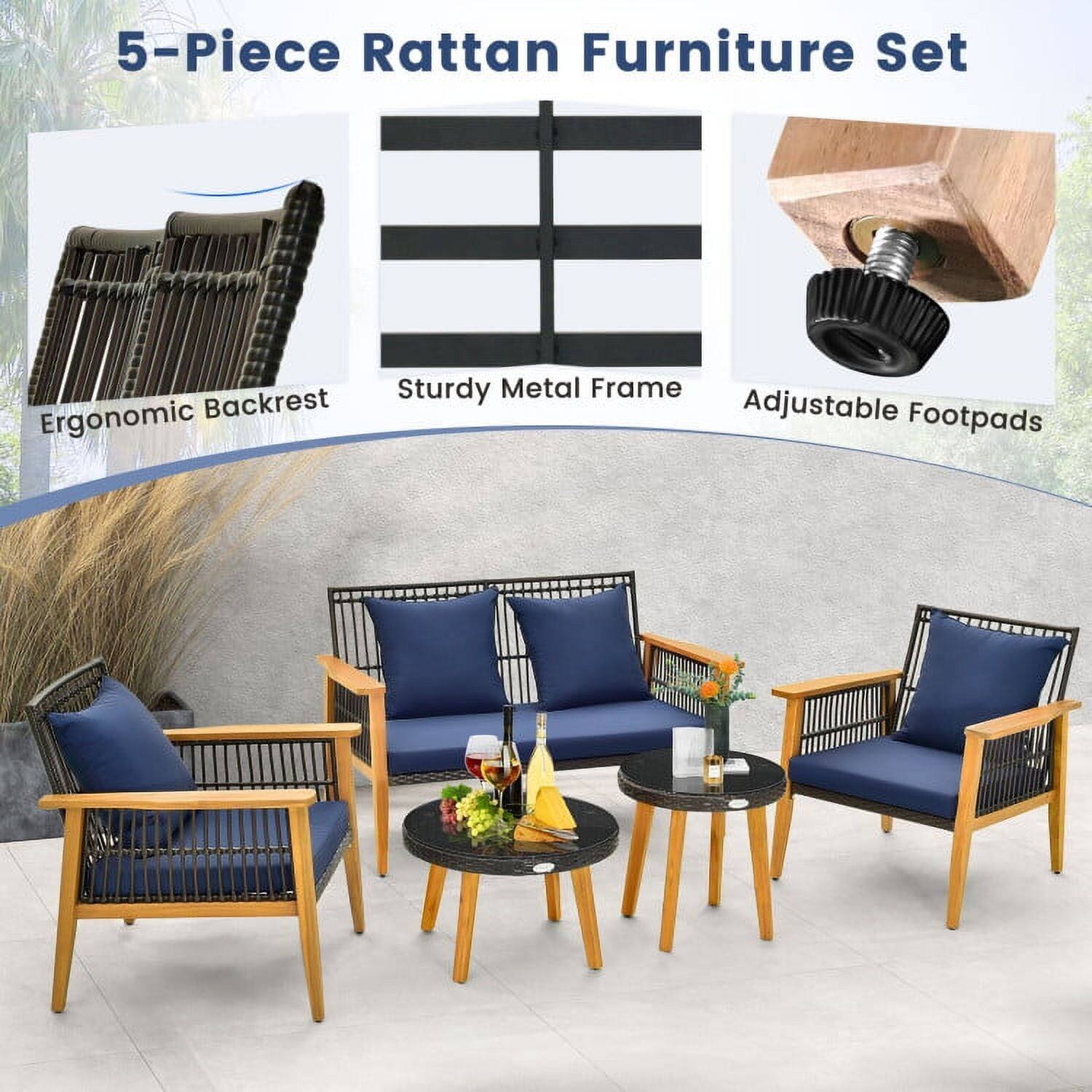 5-Piece Rattan Furniture Set

- Ergonomic Backrest
- Sturdy Metal Frame
- Adjustable Footpads