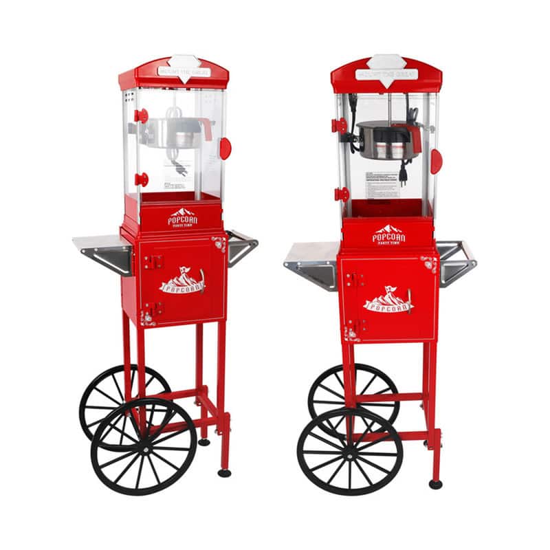 Wikistore - Popcorn Machine with Cart Wheels 10 Oz Kettle Popcorn Maker Measuring 3 plastic spoon Home Theater Popcorn Machine - Red