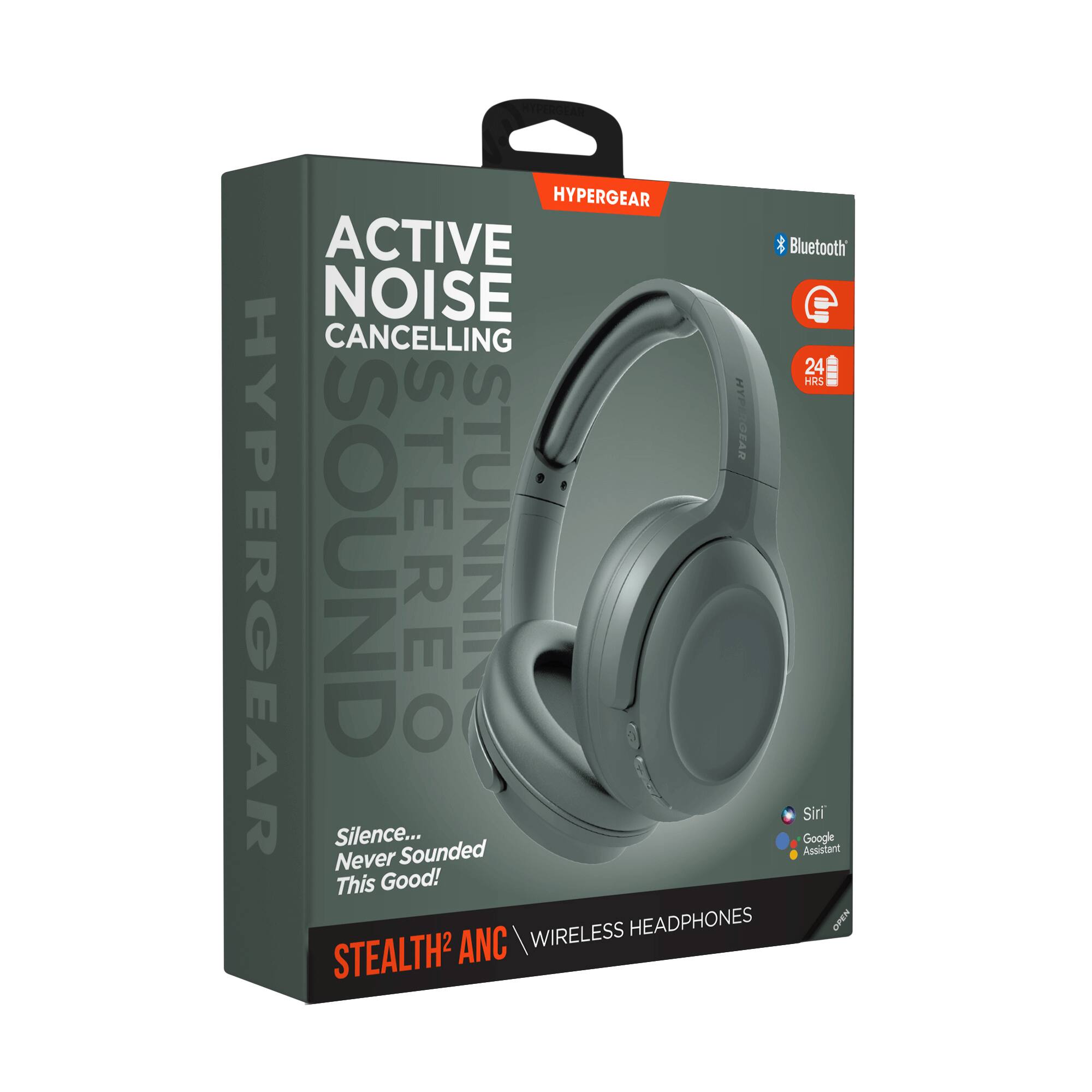HYPERGEAR ACTIVE NOISE CANCELLING 24 HRS HYPERGEAR SOUND STEREO STUNNING SILENCE... Never Sounded This Good! STEALTH² ANC WIRELESS HEADPHONES