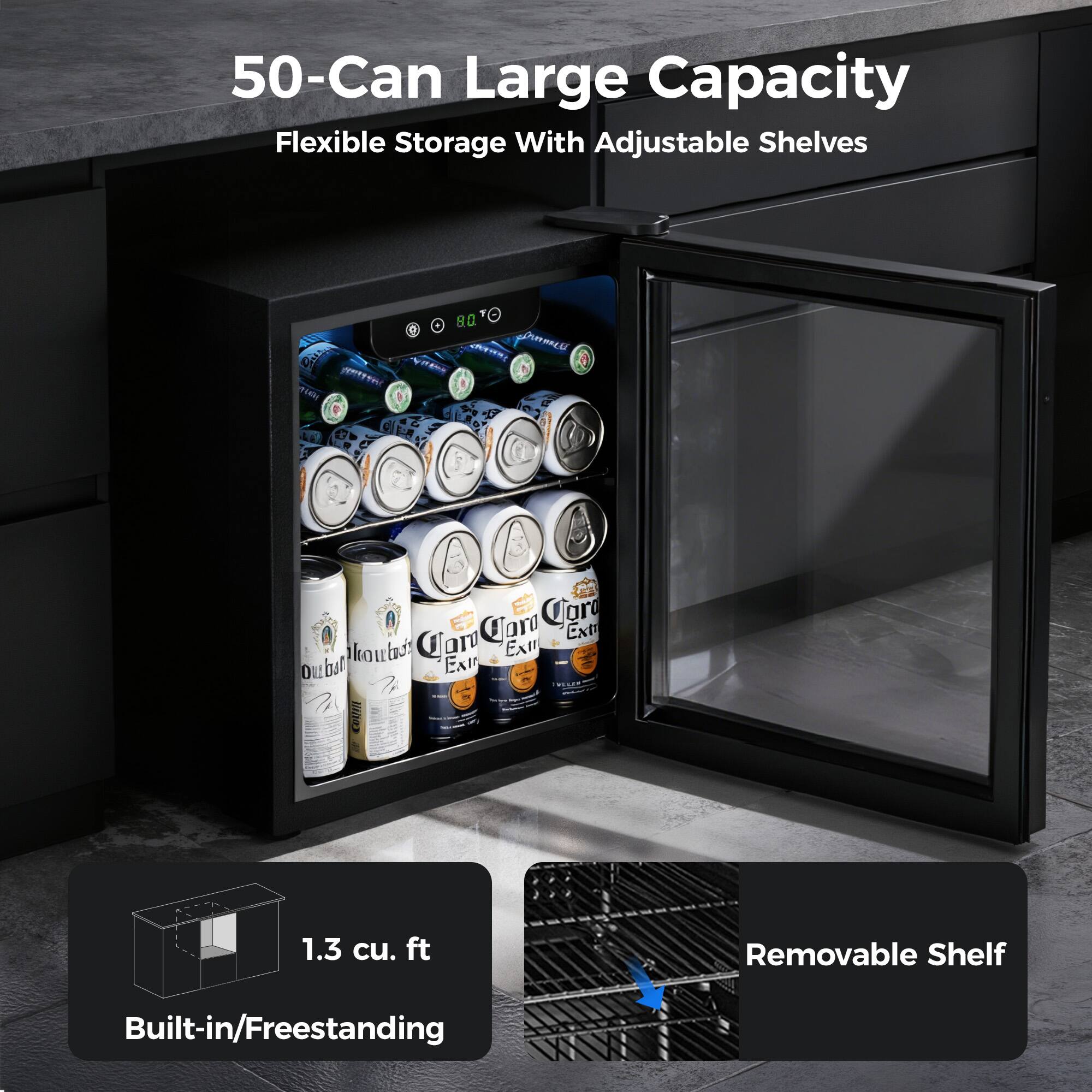 50-Can Large Capacity Flexible Storage With Adjustable Shelves  
1.3 cu. ft Removable Shelf Built-in/Freestanding
