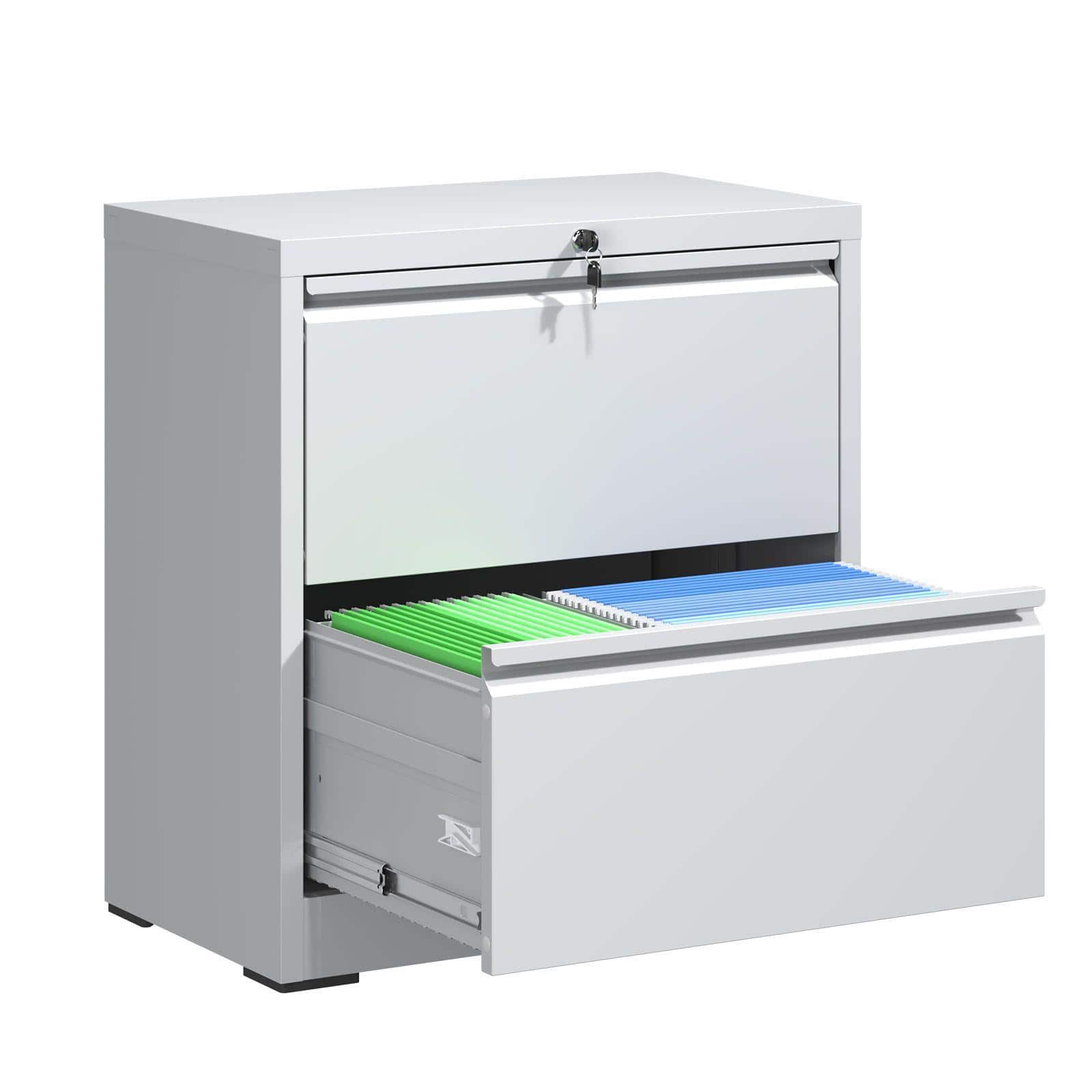 Mirfee - 2-Drawer Lateral File Cabinet with Lock, for Letter/Legal/A4/F4 Files - White
