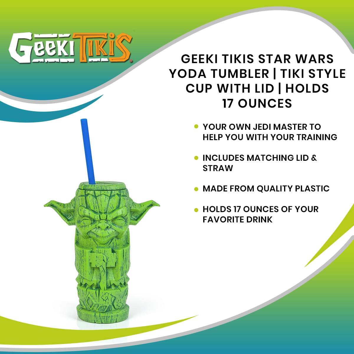 Geeki Tikis Star Wars Yoda Tumbler | Tiki Style Cup with Lid | Holds 17 Ounces

- Your own Jedi Master to help you with your training
- Includes matching lid & straw
- Made from quality plastic
- Holds 17 ounces of your favorite drink