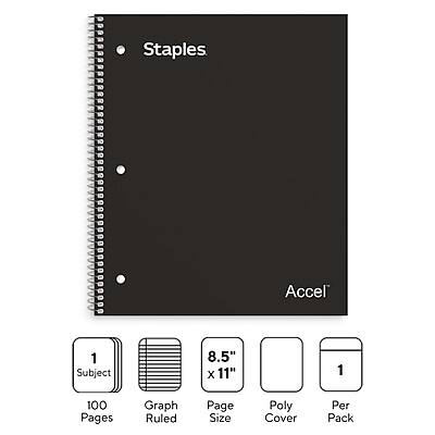 Staples Accel 1 Subject 8.5" x 11" 100 Pages Graph Ruled Page Size Poly Cover Per Pack