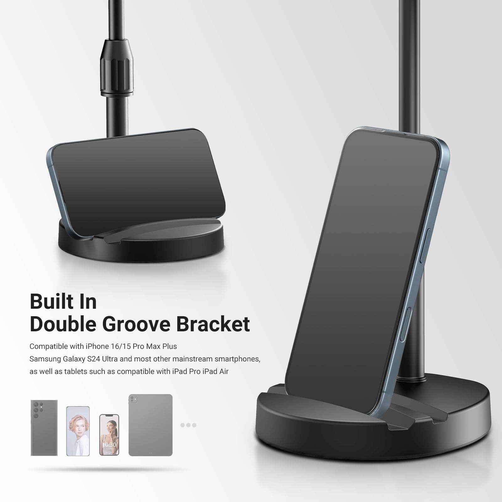 Built In Double Groove Bracket

Compatible with iPhone 16/15 Pro Max Plus, Samsung Galaxy S24 Ultra and most other mainstream smartphones, as well as tablets such as compatible with iPad Pro iPad Air