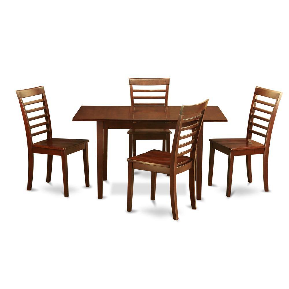 Front. East West Furniture - 5 Pc Kitchen Table set - Table with a 12in Leaf and 4 Kitchen Dining Chairs - Mahogany.