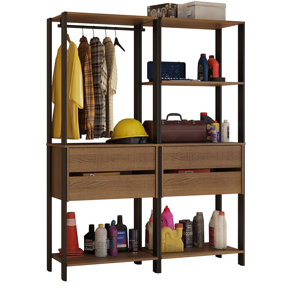 Angle. Madesa - Madesa Garage Storage Rack with 4 Drawers, 5 Shelves and Hanging Space 55"L - Black/Brown - Rustic/Black.