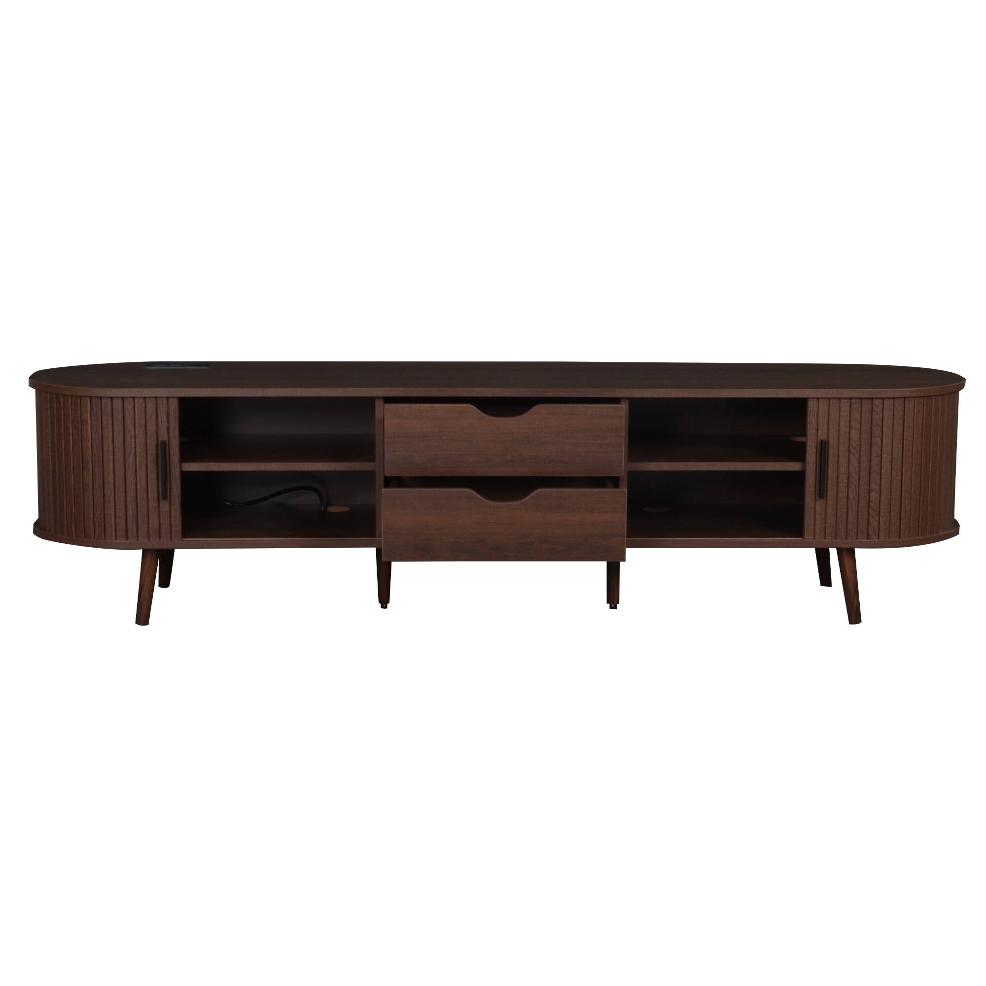 Alt View 4. Spaco - Spaco 70" Mid Century Modern TV Stand for 80" TV, TV Stand with Tambour Doors, Drawers, Power Outlet, TV Consoles - Dark Brown.