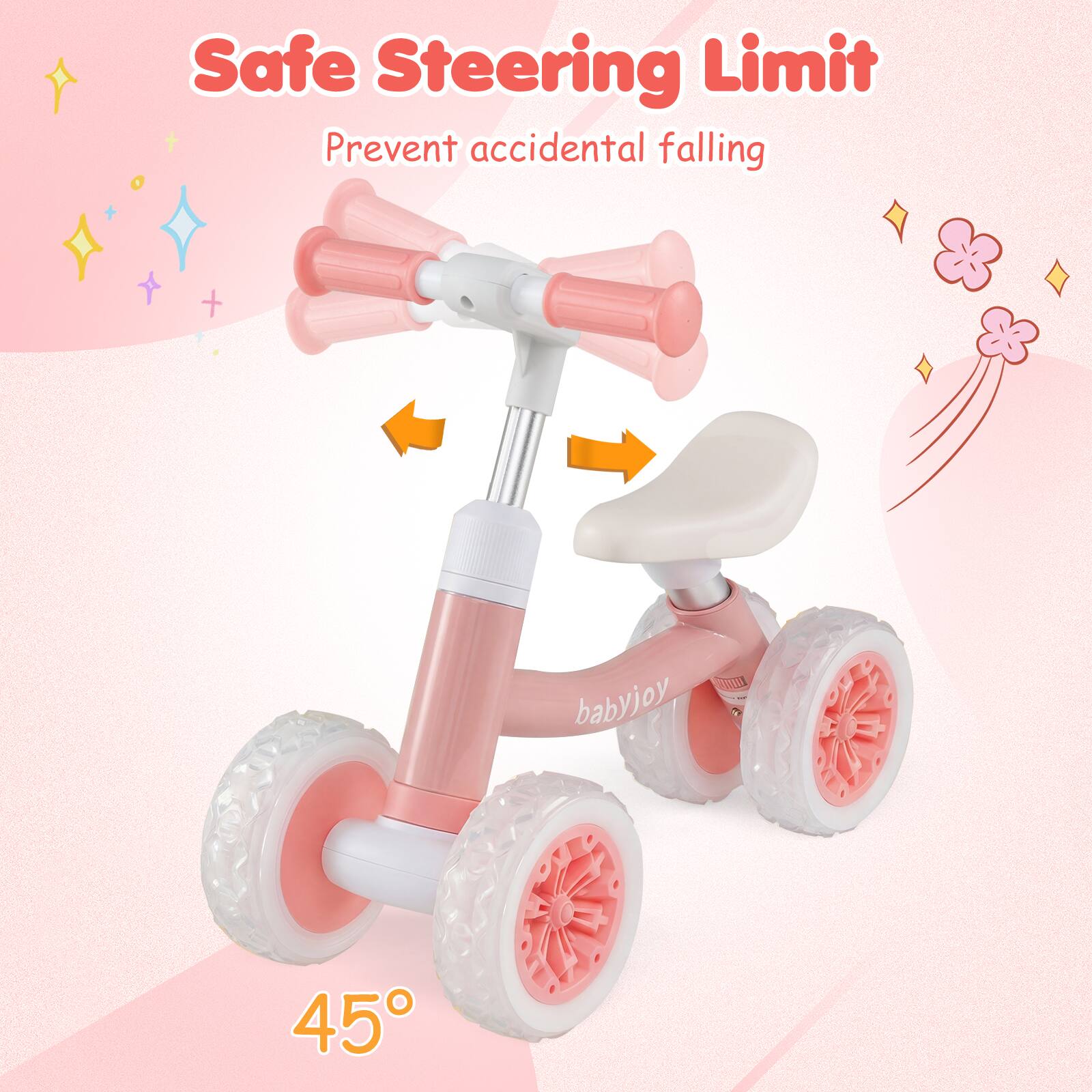 Safe Steering Limit  
Prevent accidental falling  
babyjoy  
45°