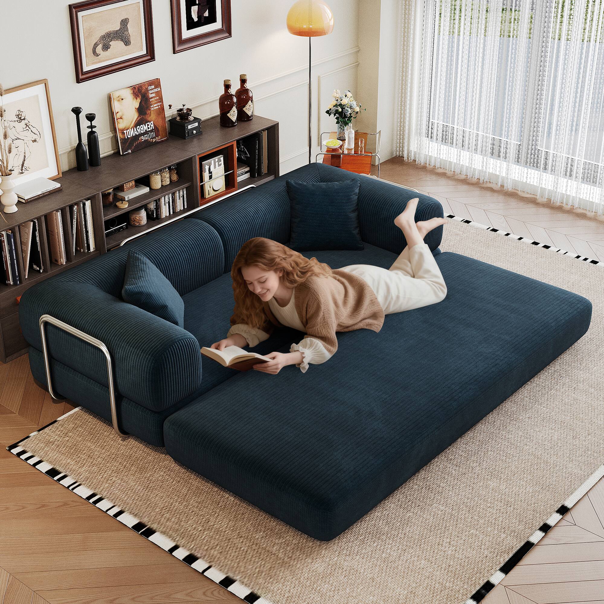 Alt View 7. Meqiodas - 78.8" Compression Sofa,Convertible Floor Sofa Bed-with Pillow Back Support Armrest,Comfy Futon Couch Sleeper Bed - Grey.