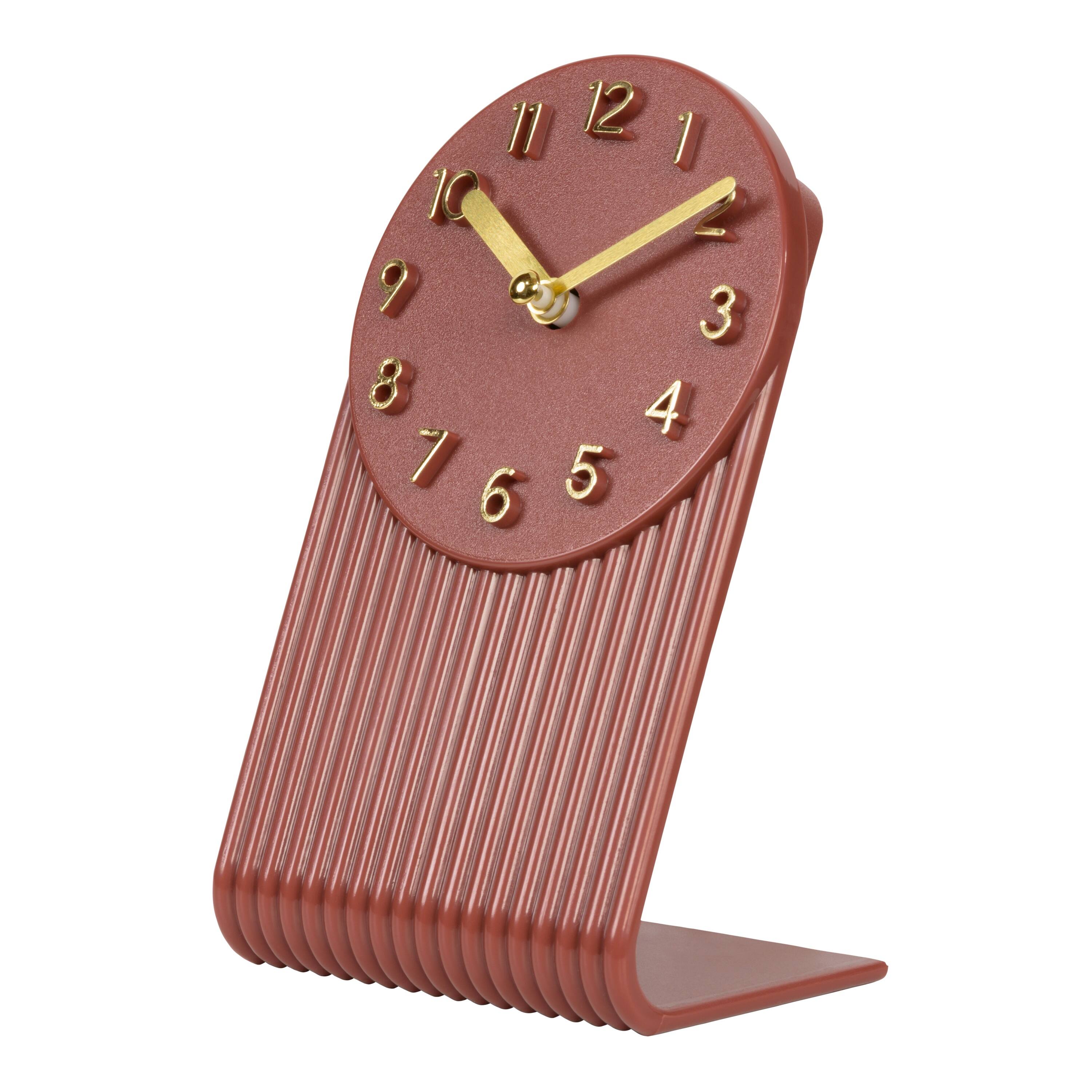Left. La Crosse Clock Co. - Grooves Quartz Analog Table Clock, Brick Red - Red.