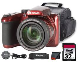 Kodak - PIXPRO AZ405 Digital Camera (Red) (AZ405RD) + 32GB Card + Bag + Cloth