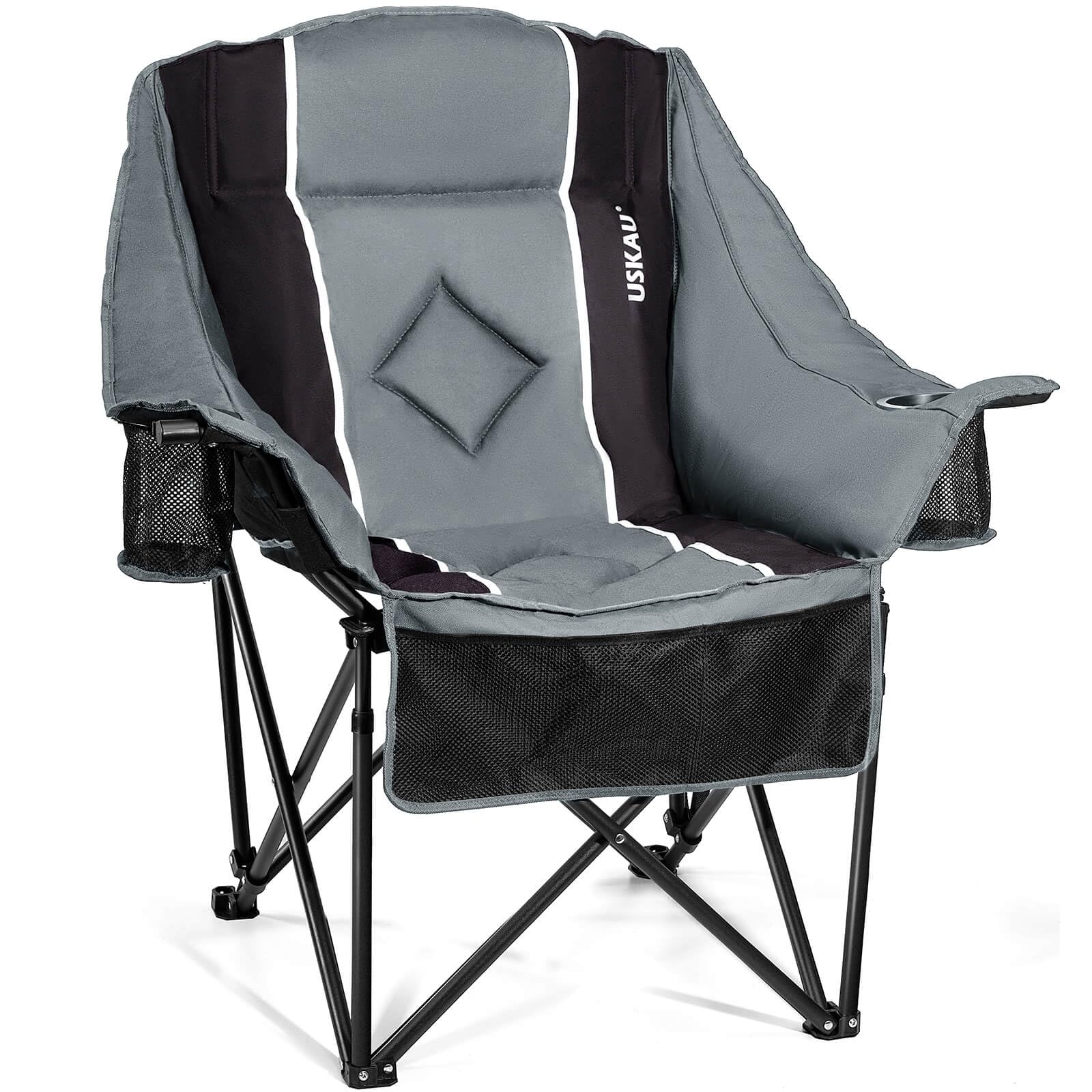 JETRANSPORT - Oversized Folding Camping Chair For Adults Heavy Duty Padded Outdoor Chairs Big And Tall Xl Picnic With - Black Single