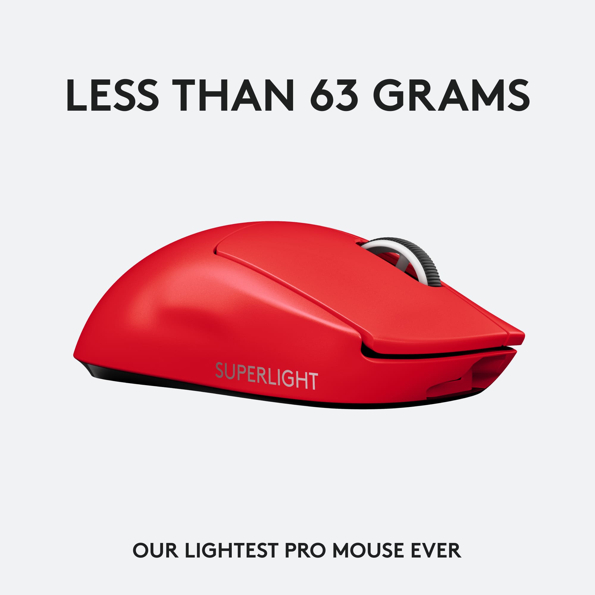 Less than 63 grams. Superlight. Our lightest pro mouse ever.