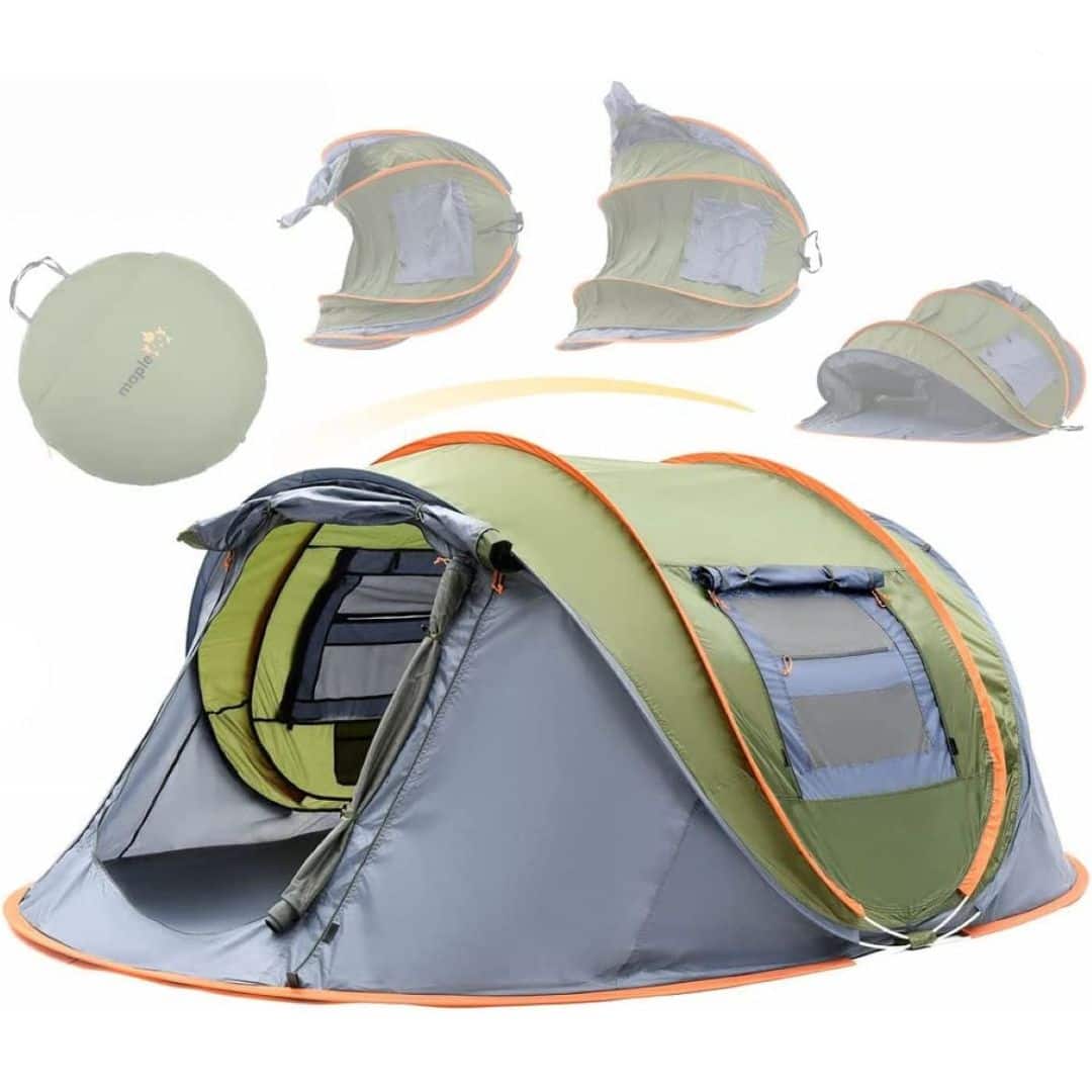 Front. Maple99 - Camping Tent - 4-Person Easy Pop Up Tent with 2 Doors - Multicolor.