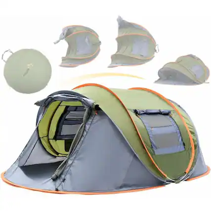Front. Maple99 - Camping Tent - 4-Person Easy Pop Up Tent with 2 Doors - Multicolor.