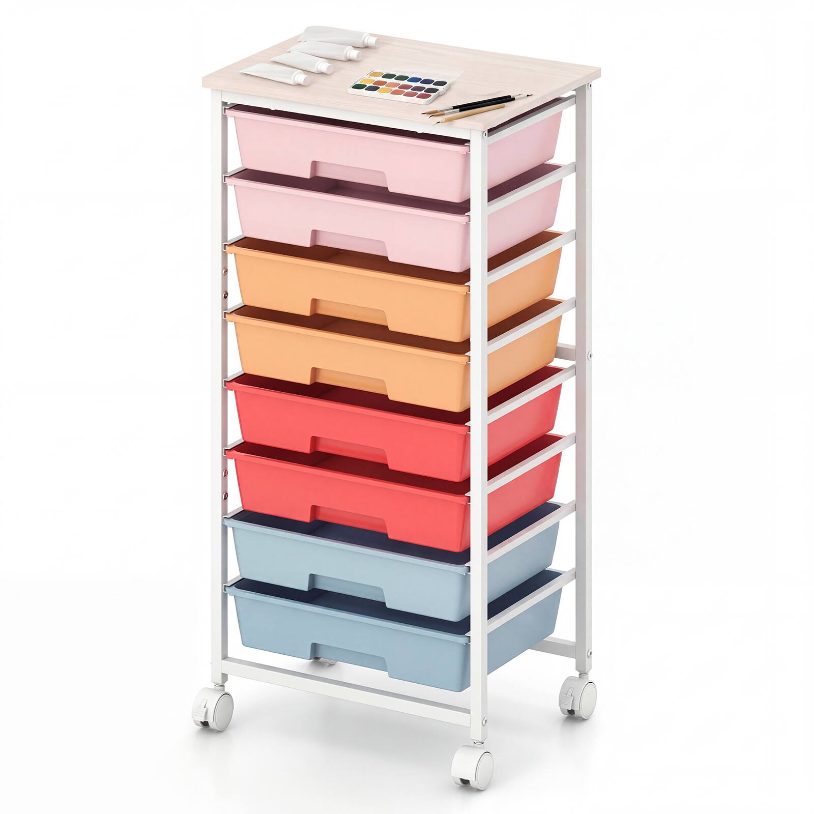 Alt View 9. Costway - Costway 8-Drawer Art & Craft Storage Cart, Storage Cart with 4 Universal Wheels, Metal Frame for Home 15"L - 15"L Macaron.