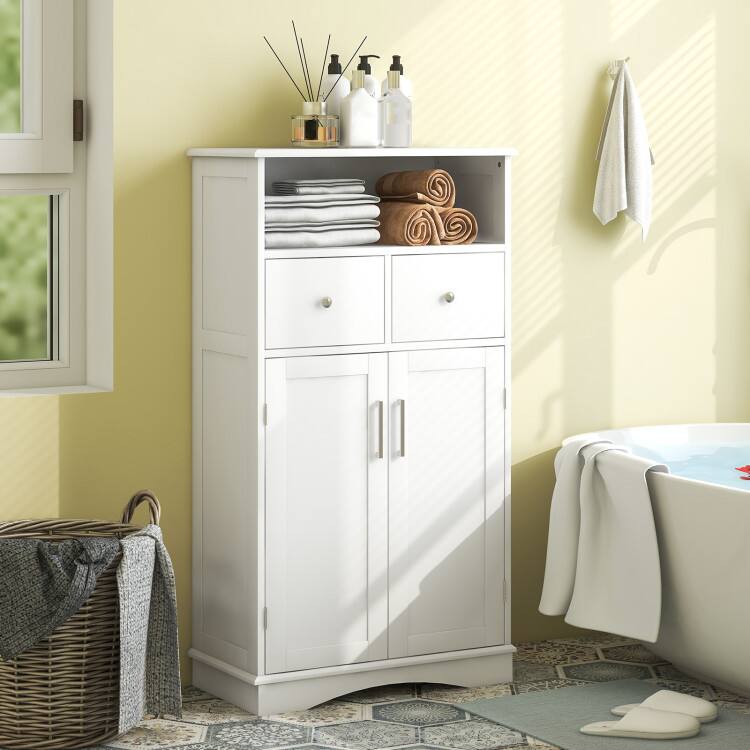 Back. SlickBlue - Freestanding Bathroom Floor Cabinet with 2 Doors, 2 Drawers, Adjustable Shelves - Multi.