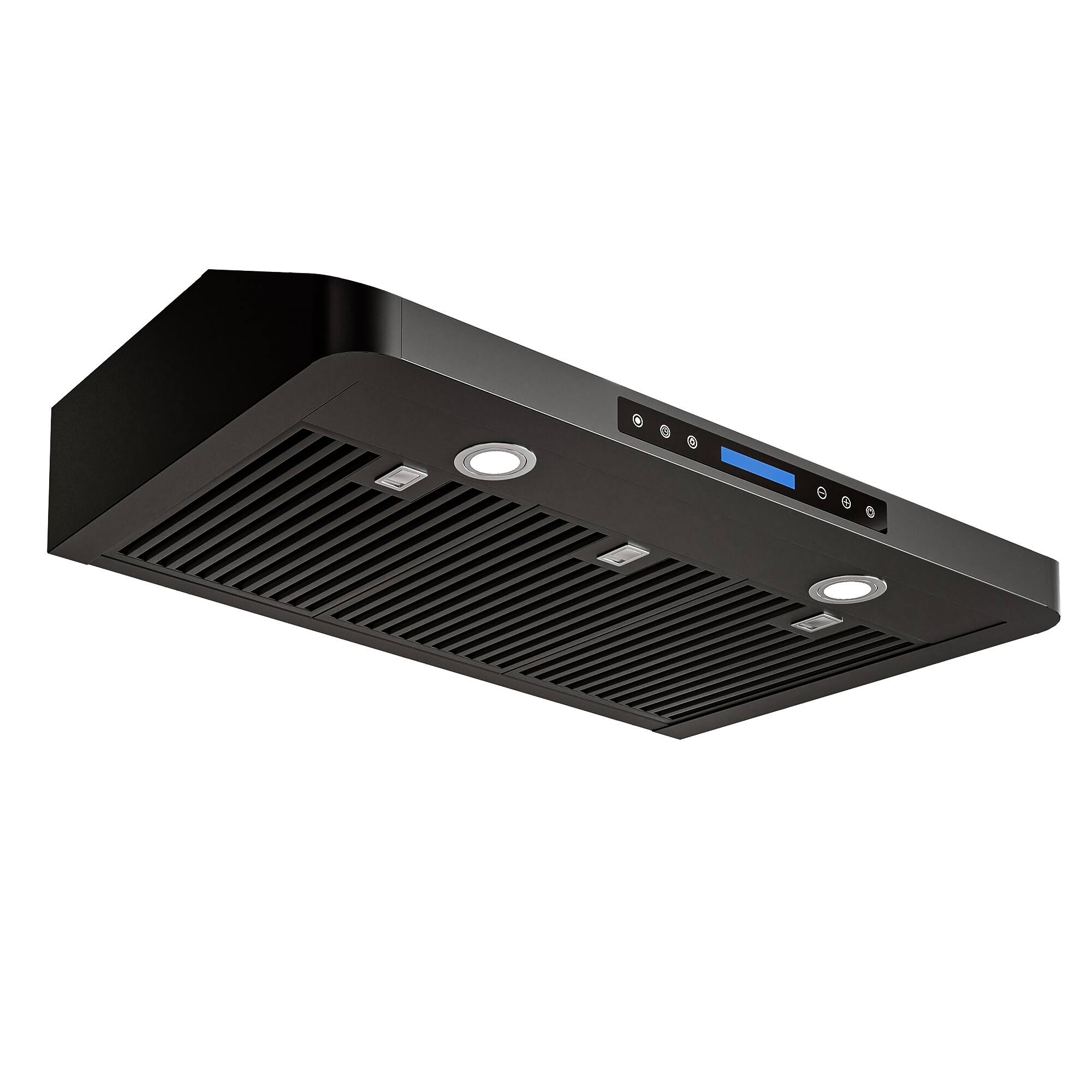 Angle. Onefly - 42 inches - Externally Vented - Under Cabinet Range Hood - Black Stainless Steel.