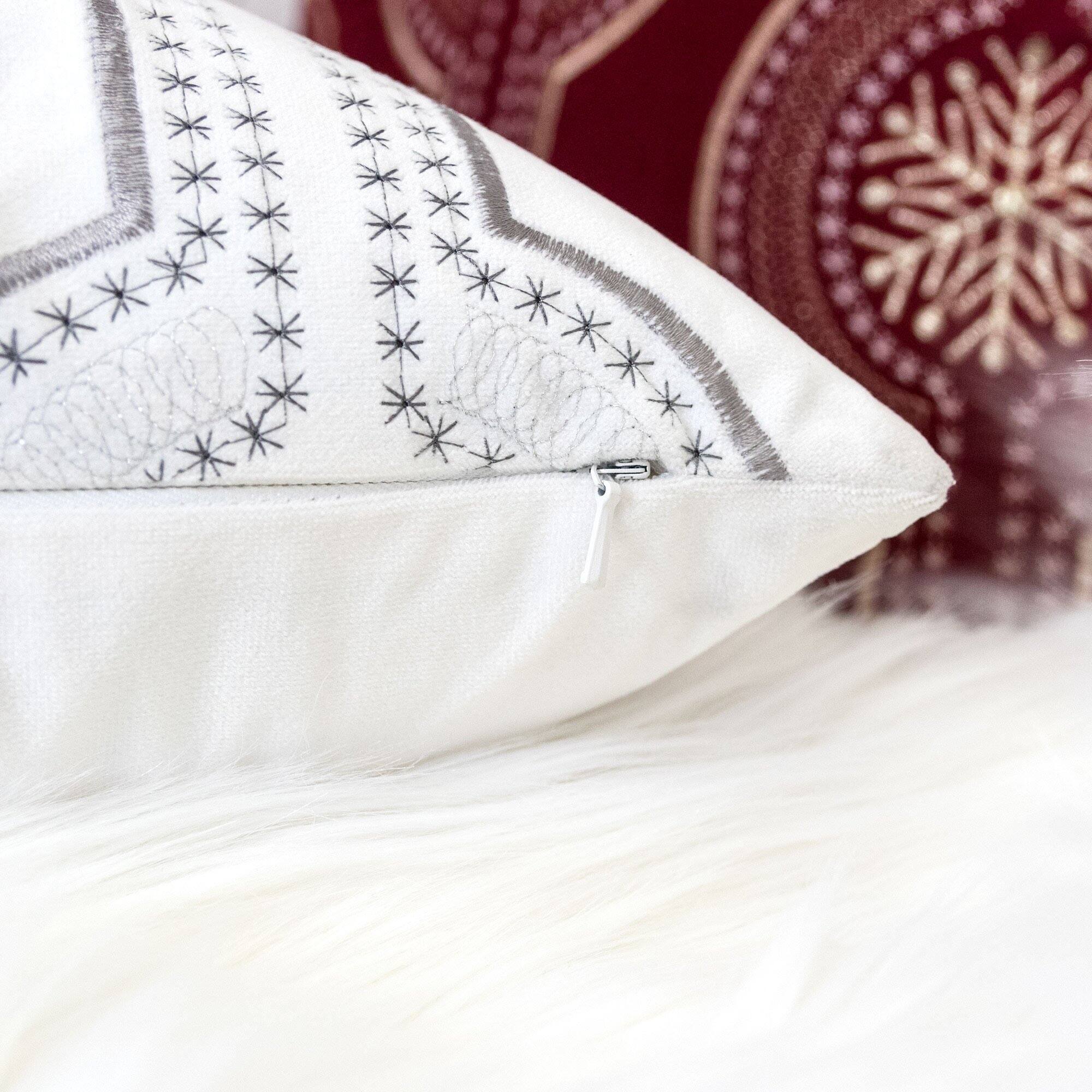 Left. LuXeo - Embroidery Velvet Throw Pillow - WHITE.
