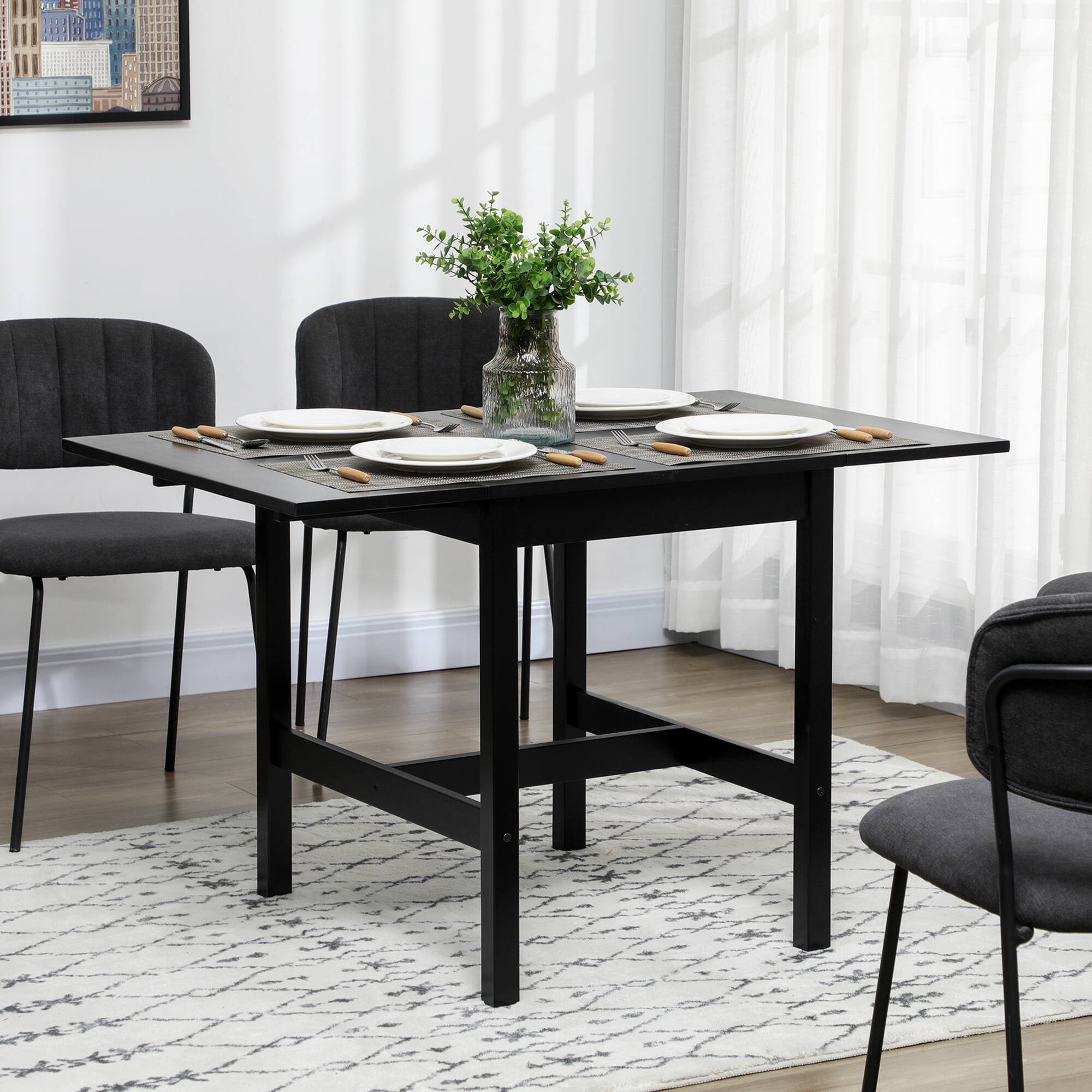 Alt View 1. Homcom - Wood Kitchen Table, Drop Leaf Tables for Small Spaces - Black.