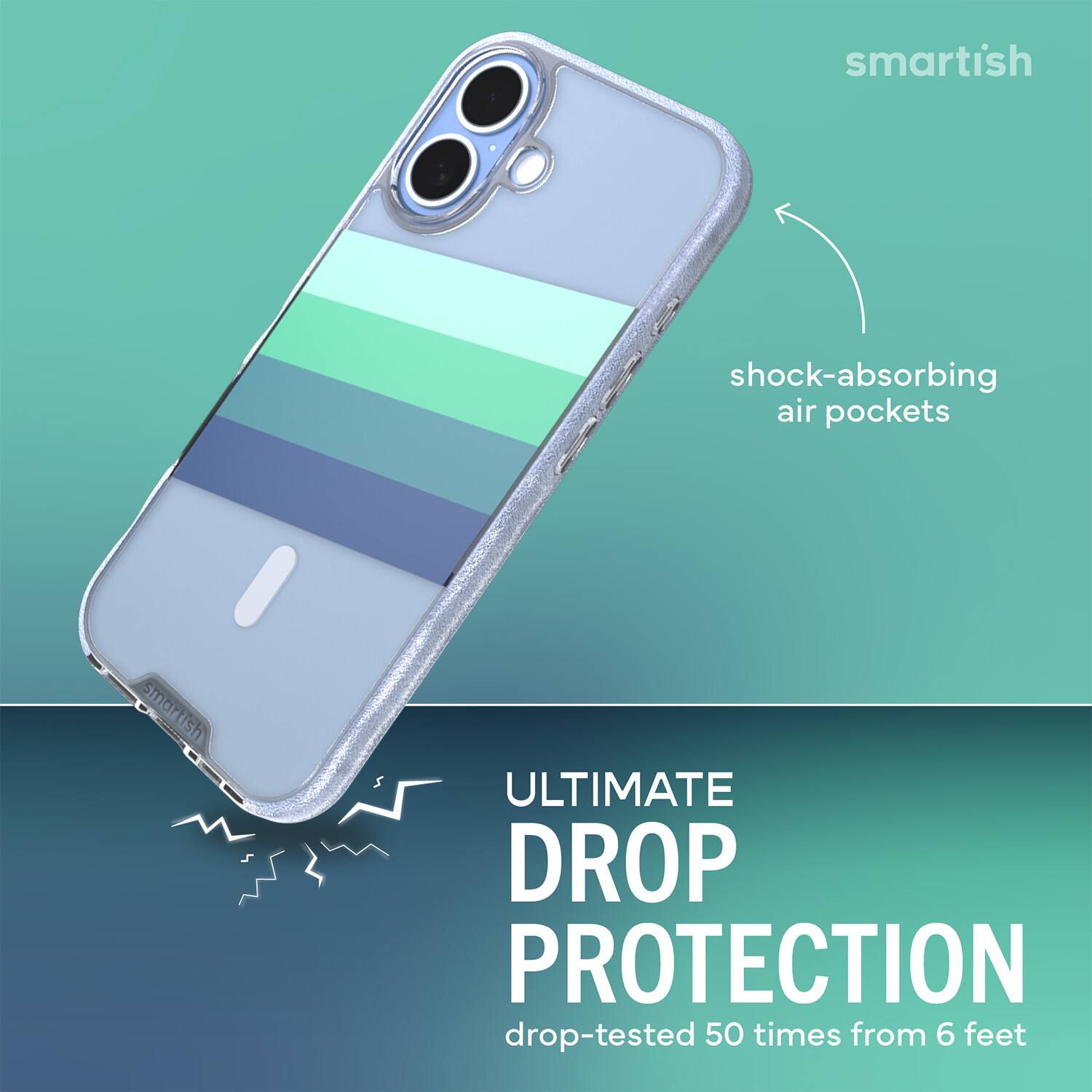 smartish shock-absorbing air pockets smartish ULTIMATE DROP PROTECTION drop-tested 50 times from 6 feet