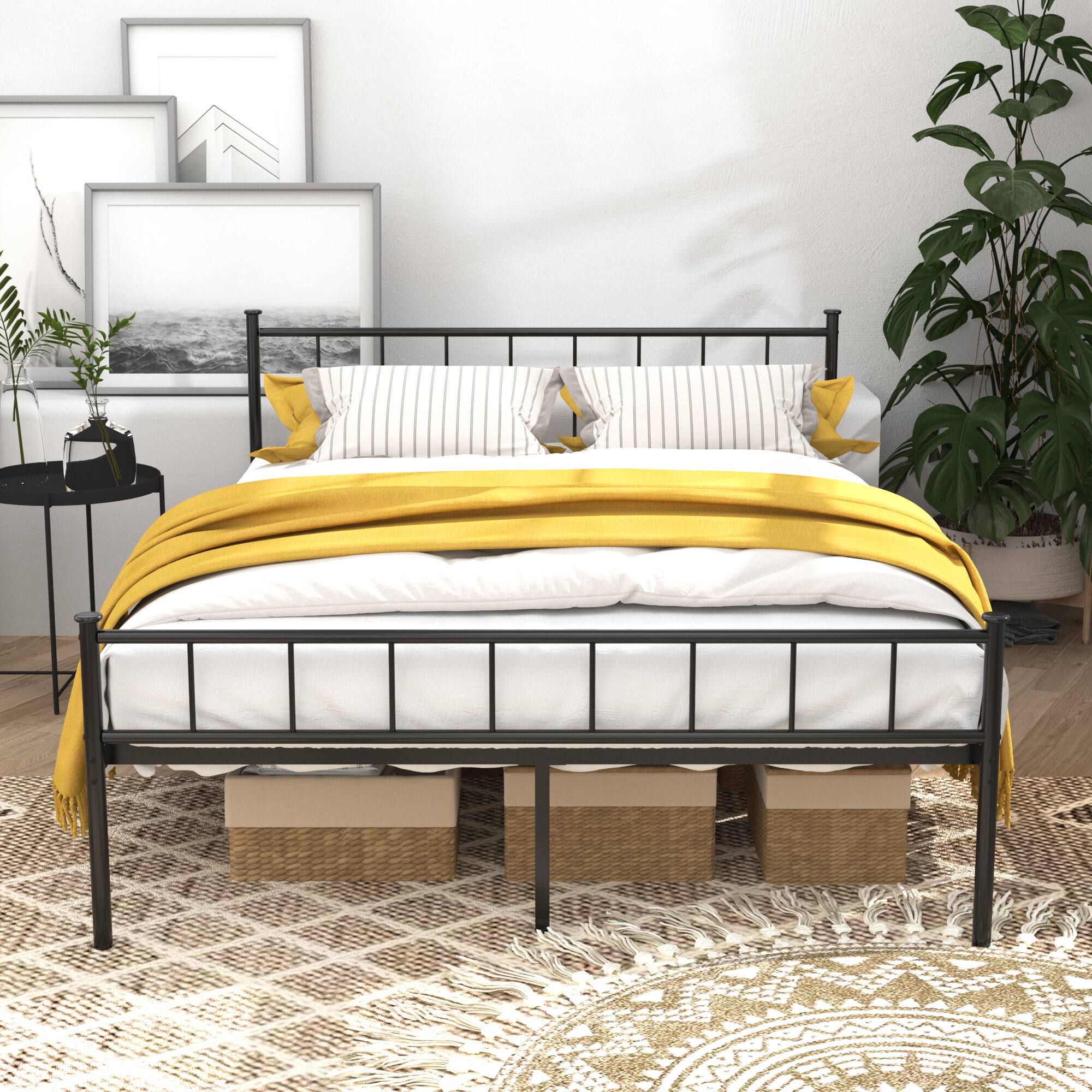 Angle. LUCKY ONE - Queen Size Bed Frame With Headboard and Footboard - Black.