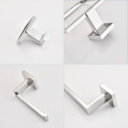 Alt View 2. JUJABU - 5-Piece Bathroom Set Towel Bar + Ring + Hooks + TP Holder, Chrome - Chrome.