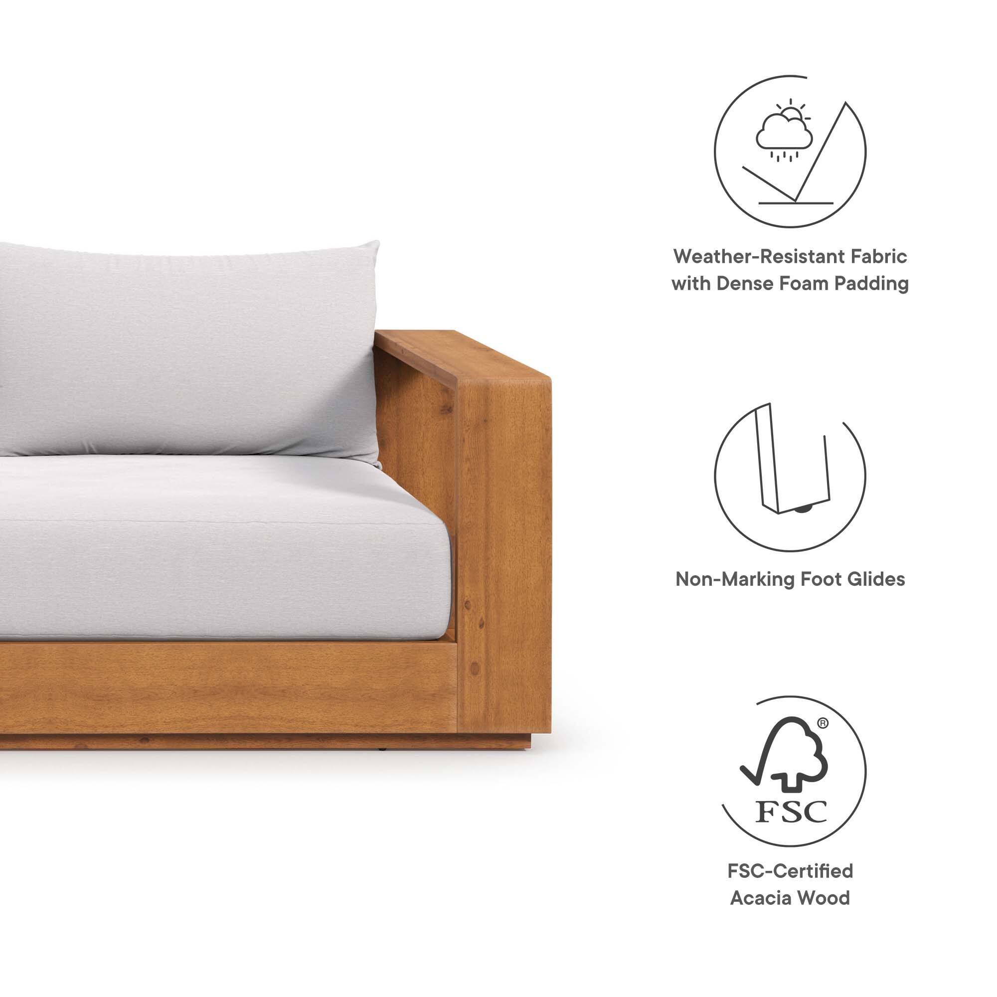 Weather-Resistant Fabric with Dense Foam Padding  
Non-Marking Foot Glides  
FSC-Certified Acacia Wood