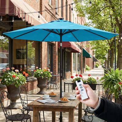 electric opening patio umbrella Heater Outdoor Heaters for Electric Only Waterproof Infrared for Patio, Commercial and Residential while 32 integrated LED lights across 8 ribs provide ambient illumination for nighttime use in backyards Lighted Patio Umbrellas | Outdoor