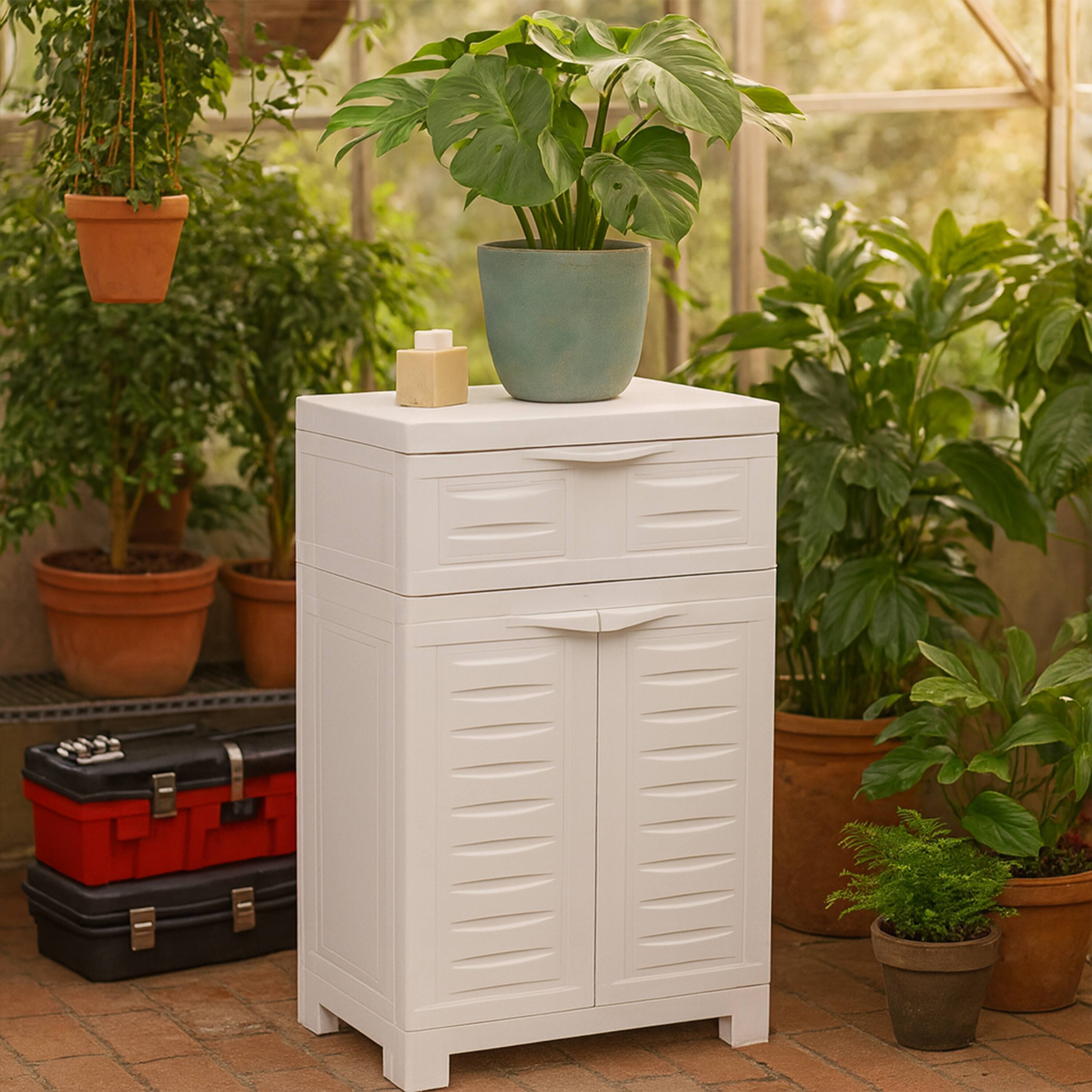 Alt View 8. Sunnydaze - Storage Cabinet with Adjustable Shelf - 34.5" - Speckled White.
