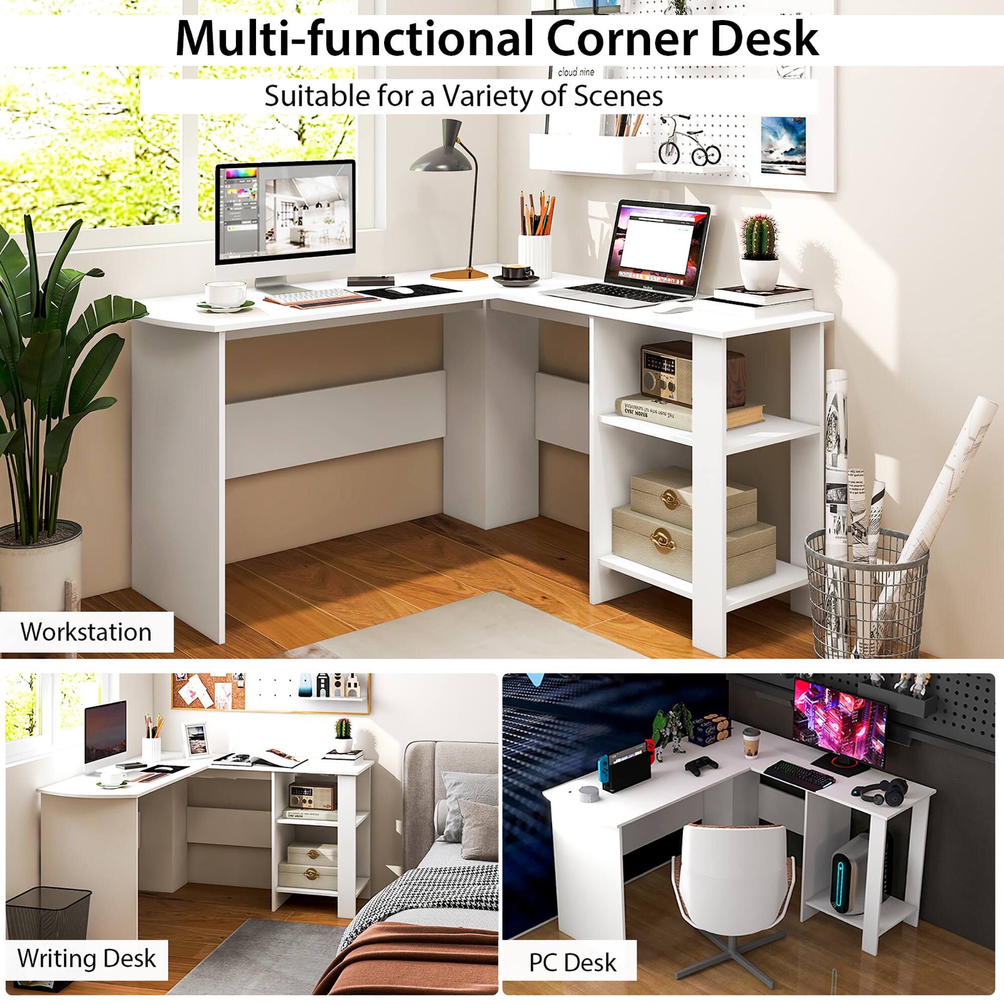 Multi-functional Corner Desk suitable for a variety of scenes - ER 1 - 1 - - - - - Workstation - PC Desk - Writing Desk