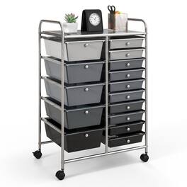 WELLFOR - 15 Drawer Rolling Storage Cart, Drawer Organizer with Wheels, Scrapbook Paper Office School Organizer - Gradient Gray
