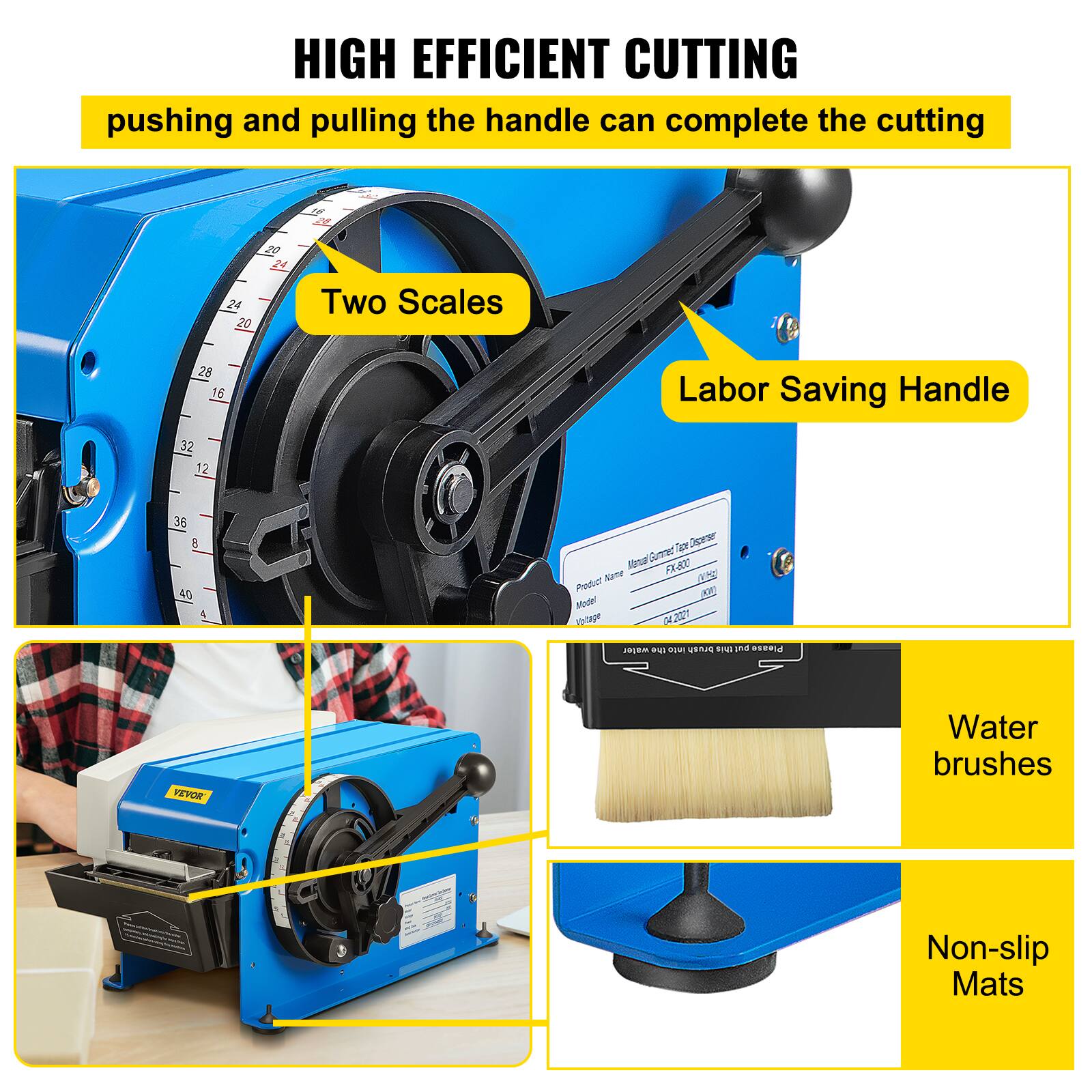 HIGH EFFICIENT CUTTING  
pushing and pulling the handle can complete the cutting  

- Two Scales  
- Labor Saving Handle  
- Water brushes  
- Non-slip Mats
