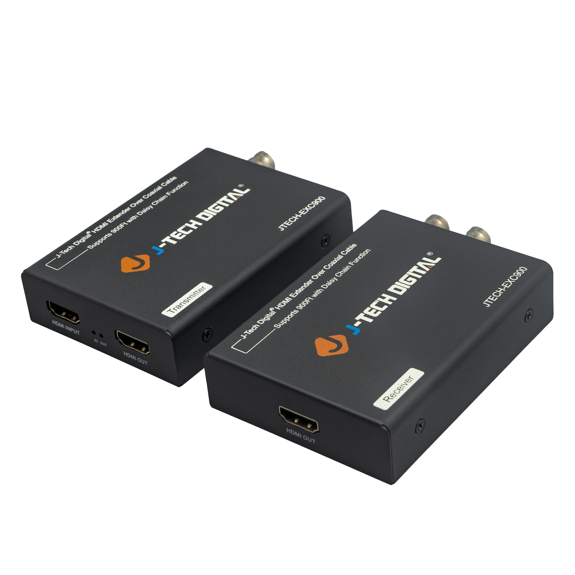 J-Tech Digital - 1080P 60Hz HDMI Extender Balun Over Coax with Daisy Chain Function (900ft.) - Black