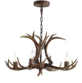 Jonathan Y - Eldora 26" 4-Light Rustic Farmhouse Adjustable Resin Antler LED Chandelier - Brown