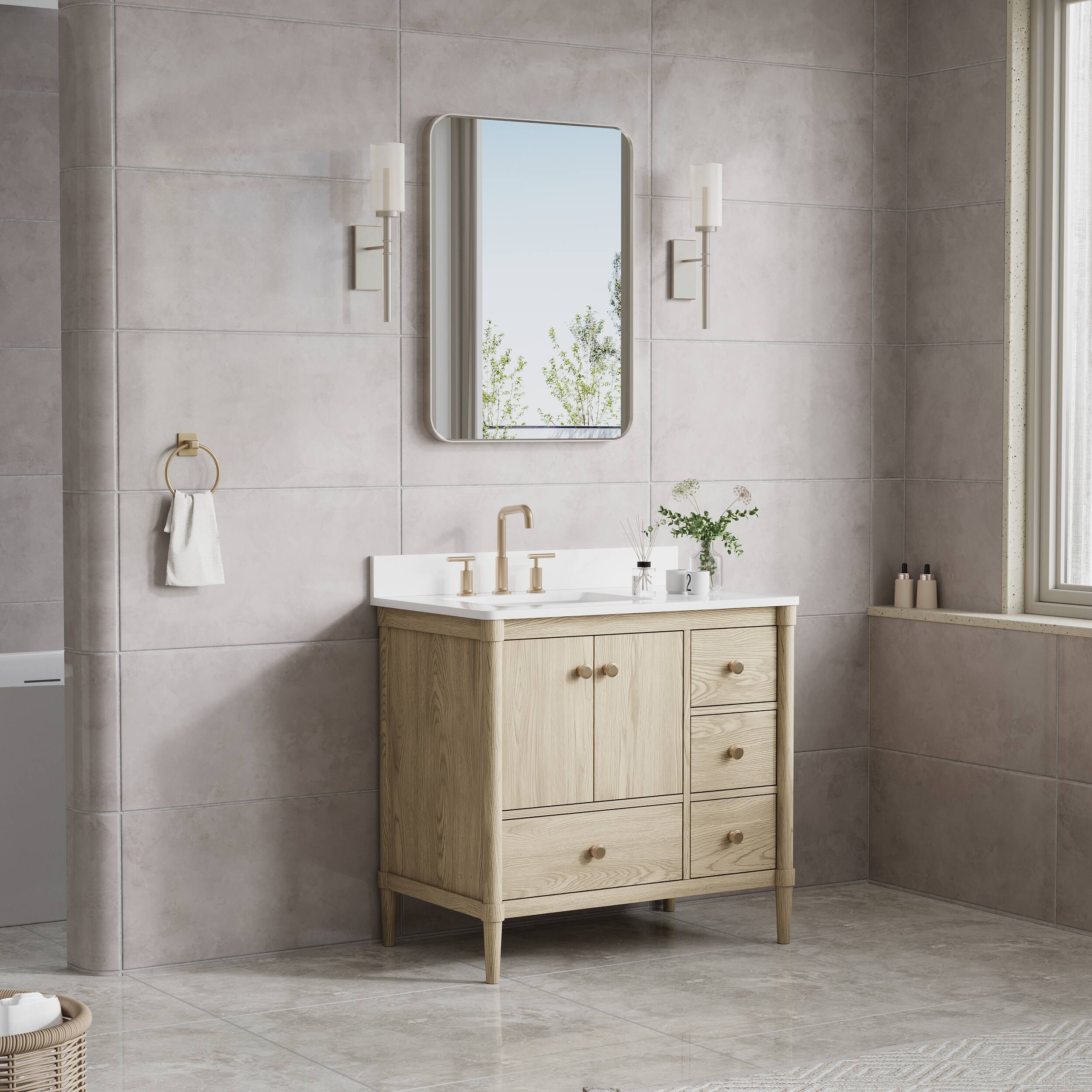 Back. WELLFOR - 24 in. W x 32 in. H Rectangular Aluminum Framed Wall-Mounted Bathroom Vanity Mirror - Brushed Nickel.