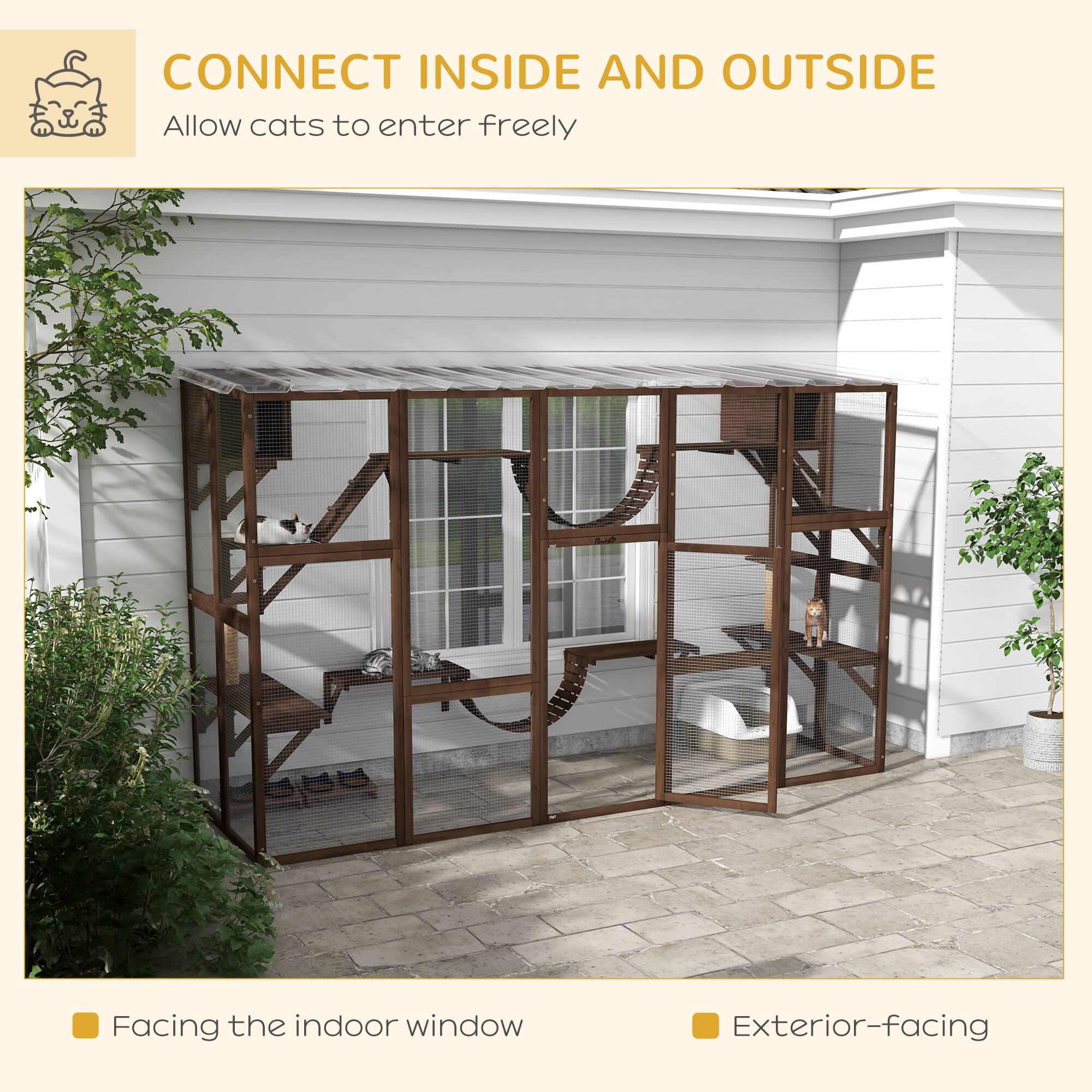 CONNECT INSIDE AND OUTSIDE  
Allow cats to enter freely  

- Facing the indoor window  
- Exterior-facing