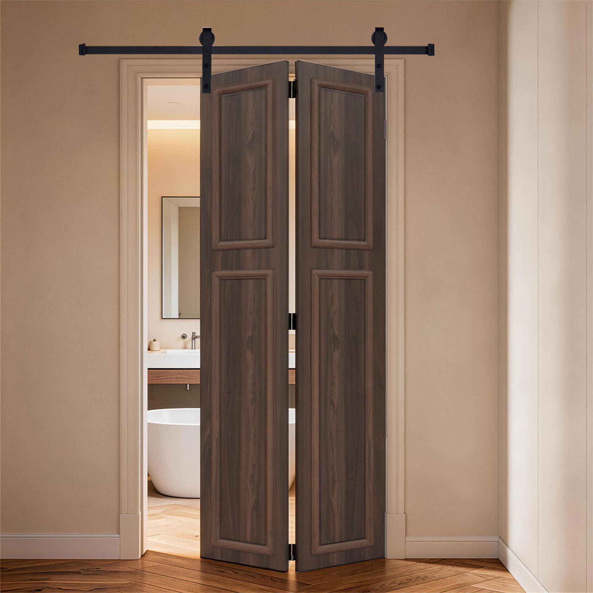 Alt View 2. Boyel Living - Antique brown Modern 2-Panel Barn Sliding Door 28-in L x 0.75-in W x 84-in H with Hardware Kit - Antique brown.