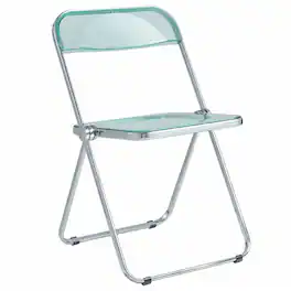 LeisureMod - Lawrence Modern Clear Acrylic Folding Chair with Chrome Steel Frame, Fully Assembled Portable Dining Seat - Jade Green