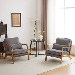 Winado - Set of 2 Corduroy Upholstered Solid Wood Reading Arm Accent Chair with Lumbar Pillow for Living Room Bedroom Guest Room - Light Gray