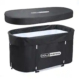 HolaHatha - 129 Gal Ice Bath Tub, Portable Hot/Cold Water Plunge Tub with Lid - Black