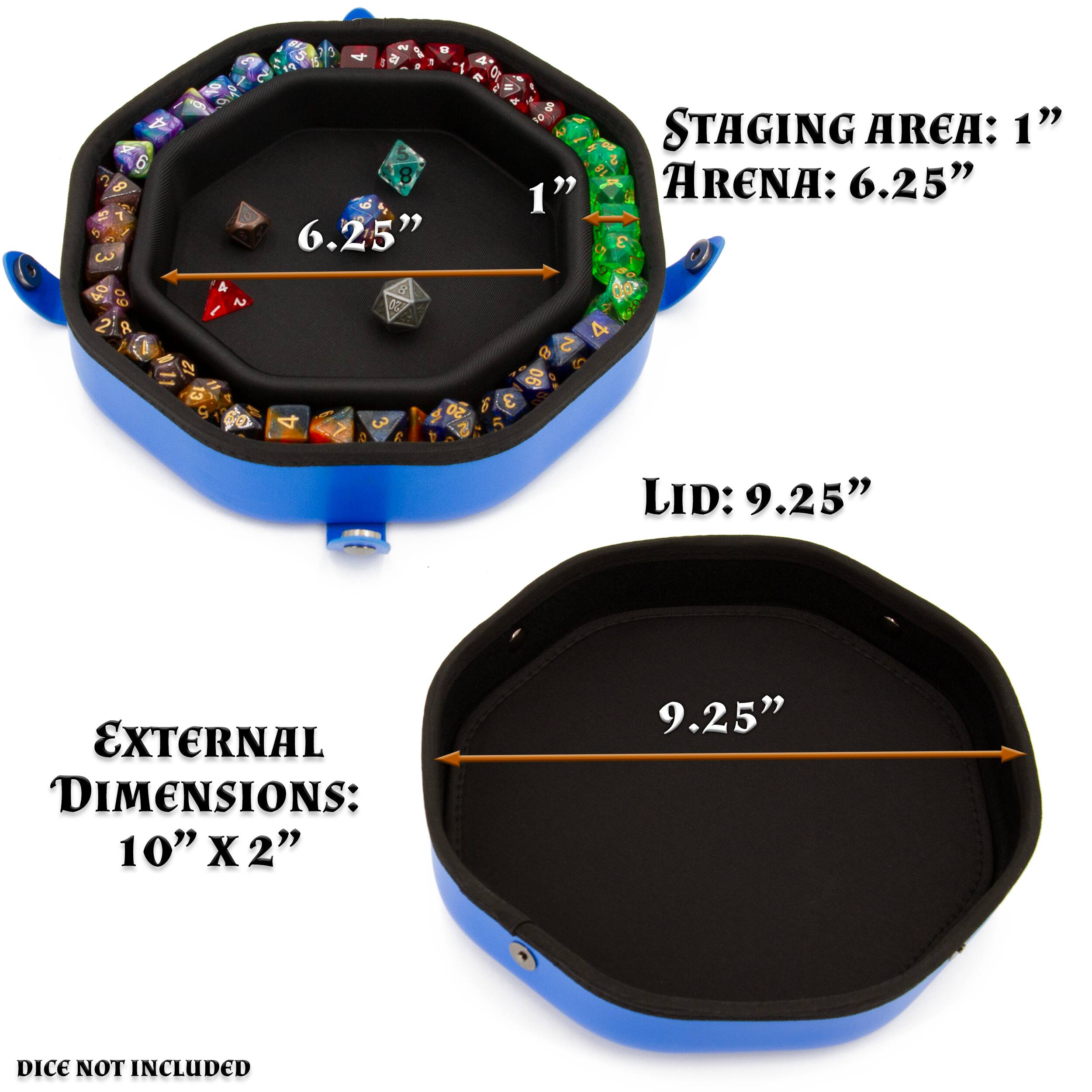 3
4
18 2 8 5 S 4 GE 3 15  Di 17   2 11 OT = tx 00 10 5 8 1" 6.25"
STAGING AREA: 1" 20 ARENA: 6.25" 3
A
2
2 4 S 90 3 5
LID: 9.25"
EXTERNAL DIMENSIONS: 10" X2"
9.25"
DICE NOT INCLUDED