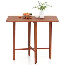 Costway - Foldable Dining Table for 2-4 People Extendable Table with Rubber Wood Legs - Walnut