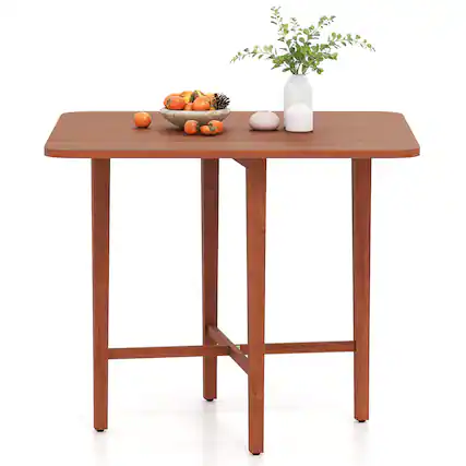 Front. Costway - Costway Foldable Dining Table for 2-4 People Extendable Table with Rubber Wood Legs - Walnut.