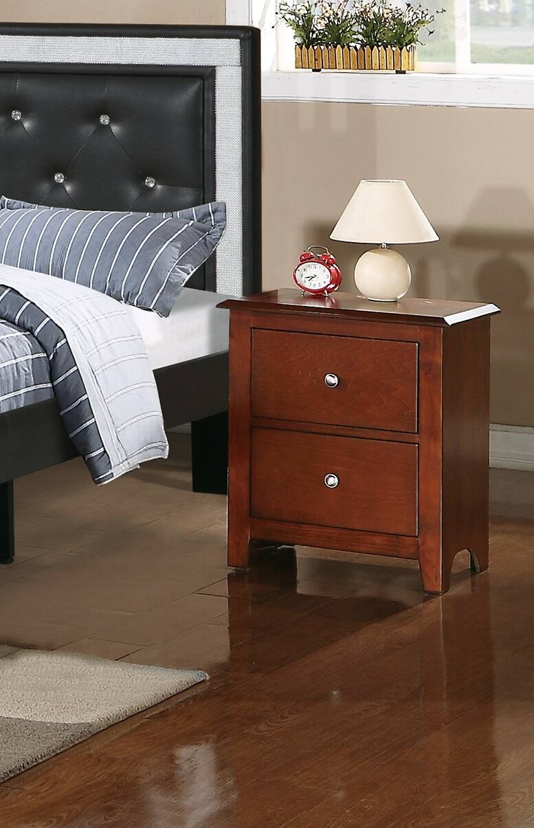 Left. Tiramisubest - Cherry Wood 2-Drawer Bedside Table with Round Knob - Cherry.