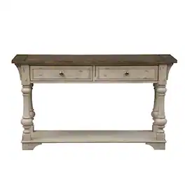 Liberty Furniture Industries - Morgan Creek Sofa Table in Antique w/ Wirebrushed Tobacco Accents - White