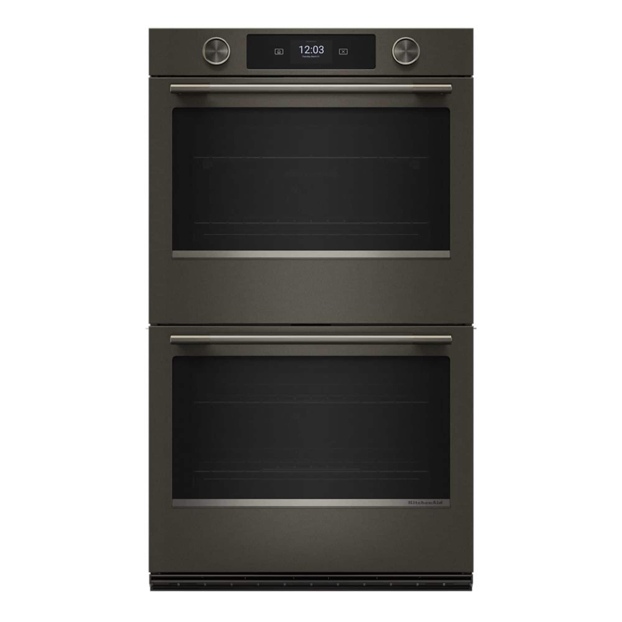 Front. KitchenAid - 30" Smart Built-In Electric Double Wall Oven with Assisted Cook Cycles - Black Ore.