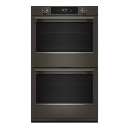 Front. KitchenAid - 30" Smart Built-In Electric Double Wall Oven with Assisted Cook Cycles - Black Ore.