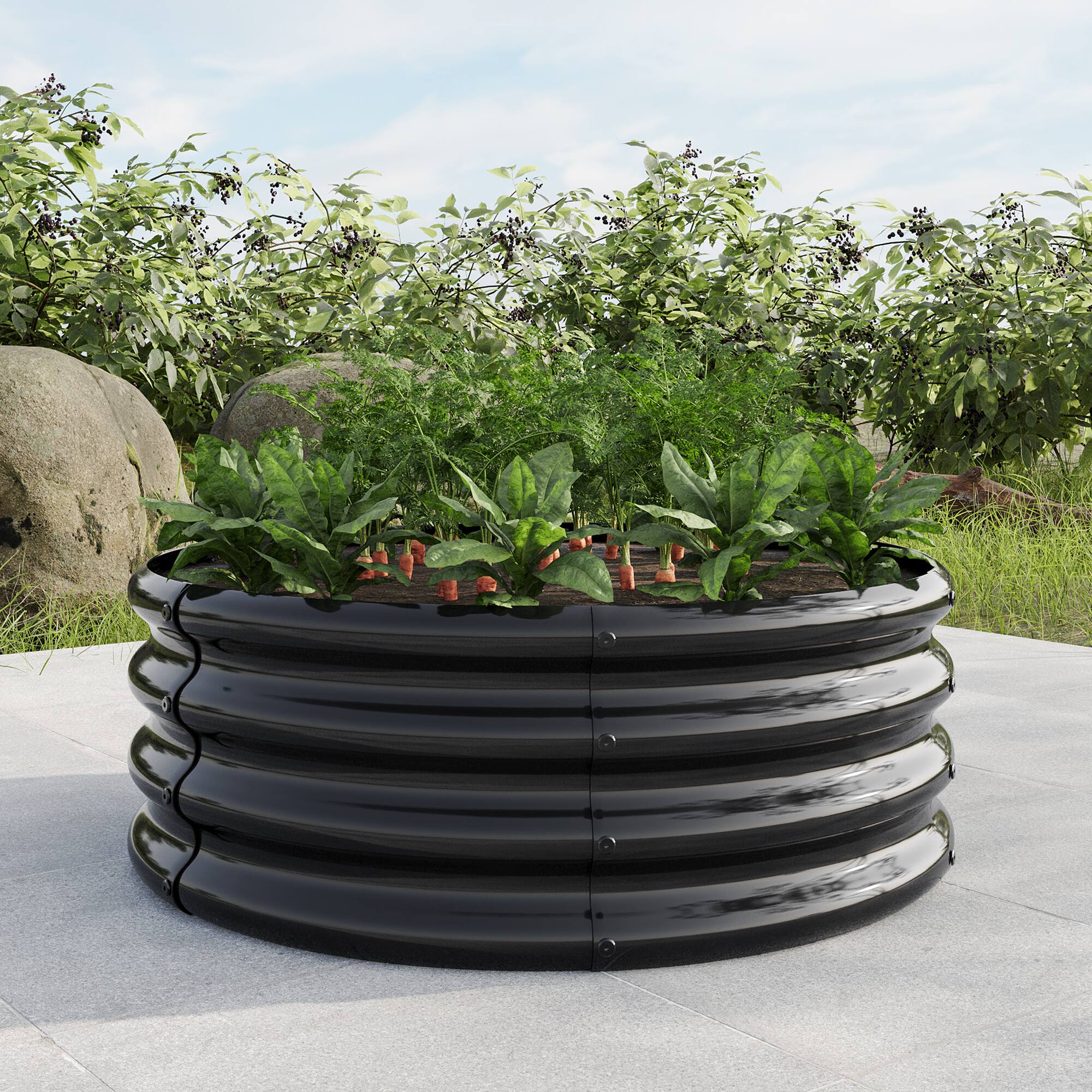 Alt View 3. PAIHOME - 32.08" x 11.4" Tall Round Raised Garden Bed, Rustproof Raised Beds for Vegetables, Backyard Patio Raised Planter Box - Black.
