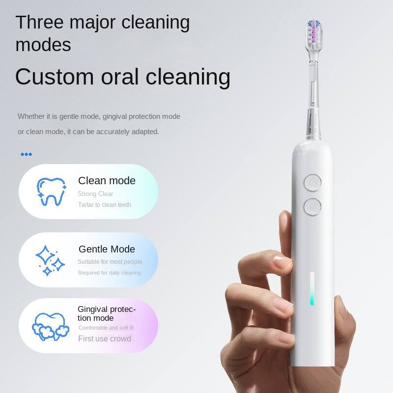 Three major cleaning modes  
Custom oral cleaning  

Whether it is gentle mode, gingival protection mode or clean mode, it can be accurately adapted.  

Clean mode  
Strong Clear  
Tartar to clean teeth  

Gentle Mode  
Suitable for most people  
Required for daily cleaning  

Gingival protection mode  
Comfortable and soft fit  
First use crowd